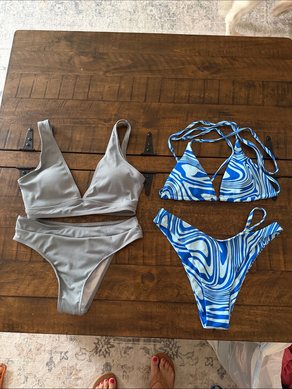 Women’s Blue Swirl & Light Gray Two-Piece Swim Sets
